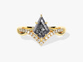 Kite Black Rutilated Quartz Curved Engagement Ring with Moissanite Sidestones