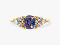 Round Lab Alexandrite Engagement Ring with Pear Moissanite Sidestones
