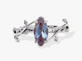 Marquise alexandrite ring with leaf design, fine jewelry