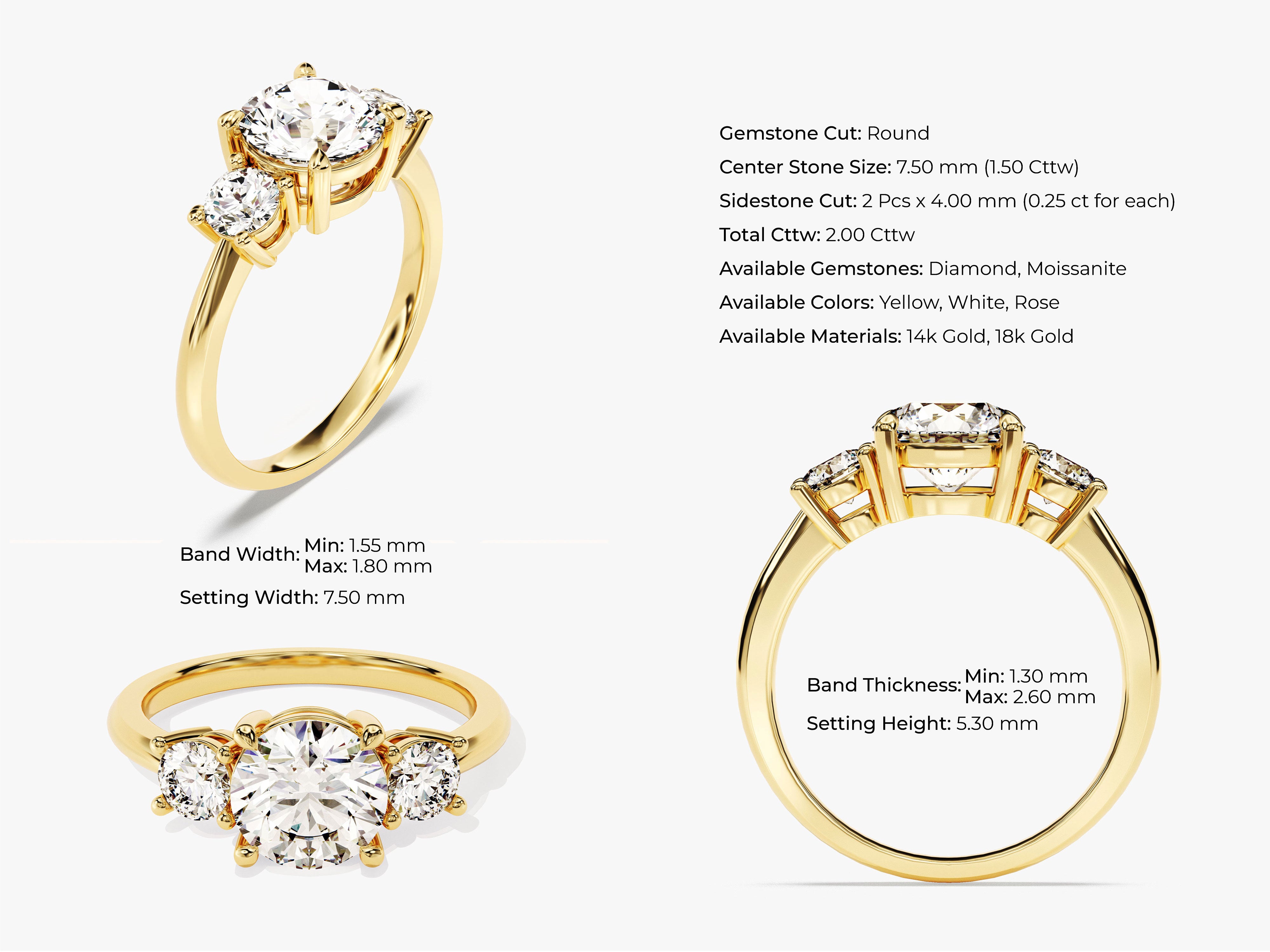 Gold three-stone diamond engagement ring