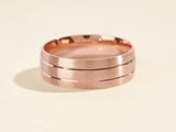 Rose gold brushed band ring with etched lines, fine jewelry