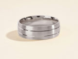 Brushed silver ring with grooved detail, jewelry for him
