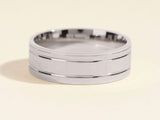 Brushed silver band ring with polished edges, jewelry for men