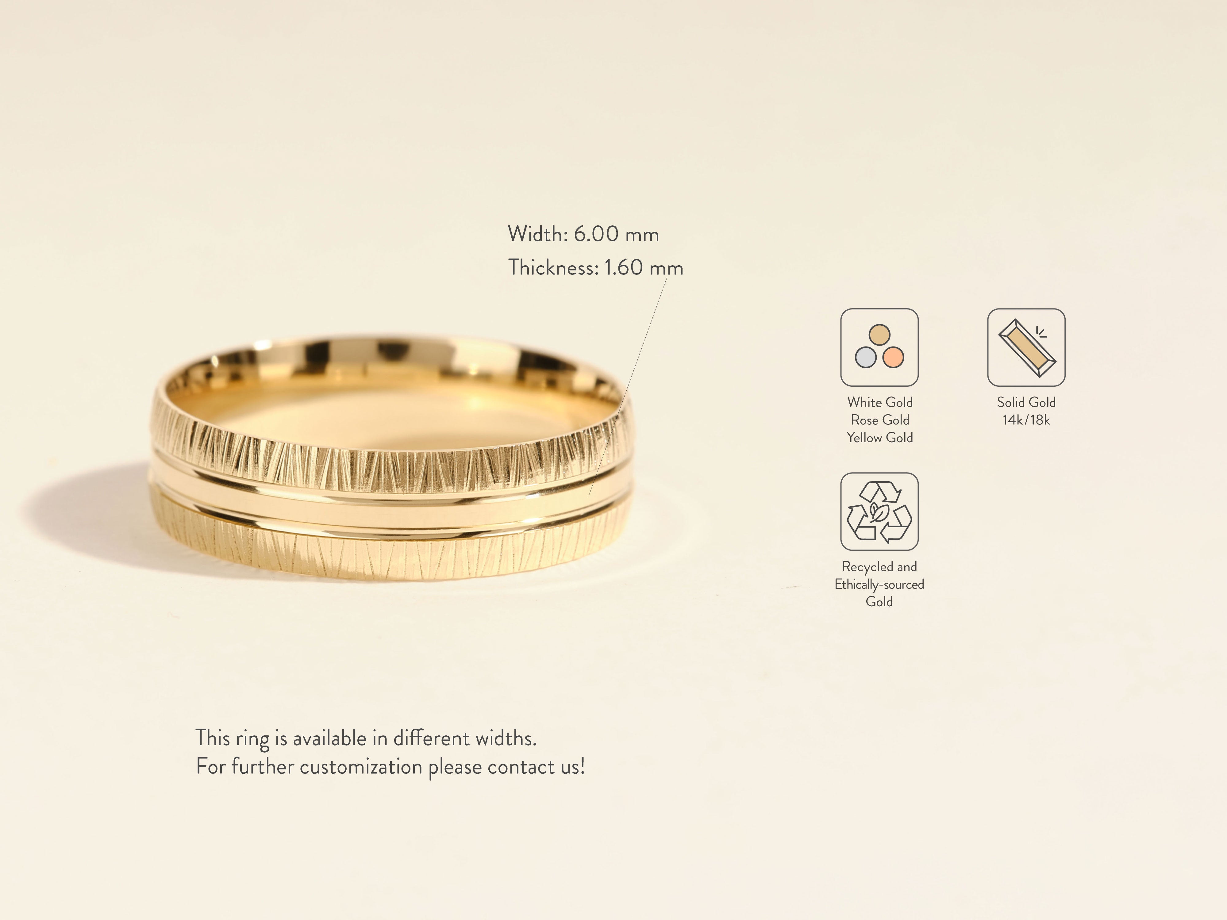 Textured gold ring, available in white, rose, yellow gold, 14k/18k