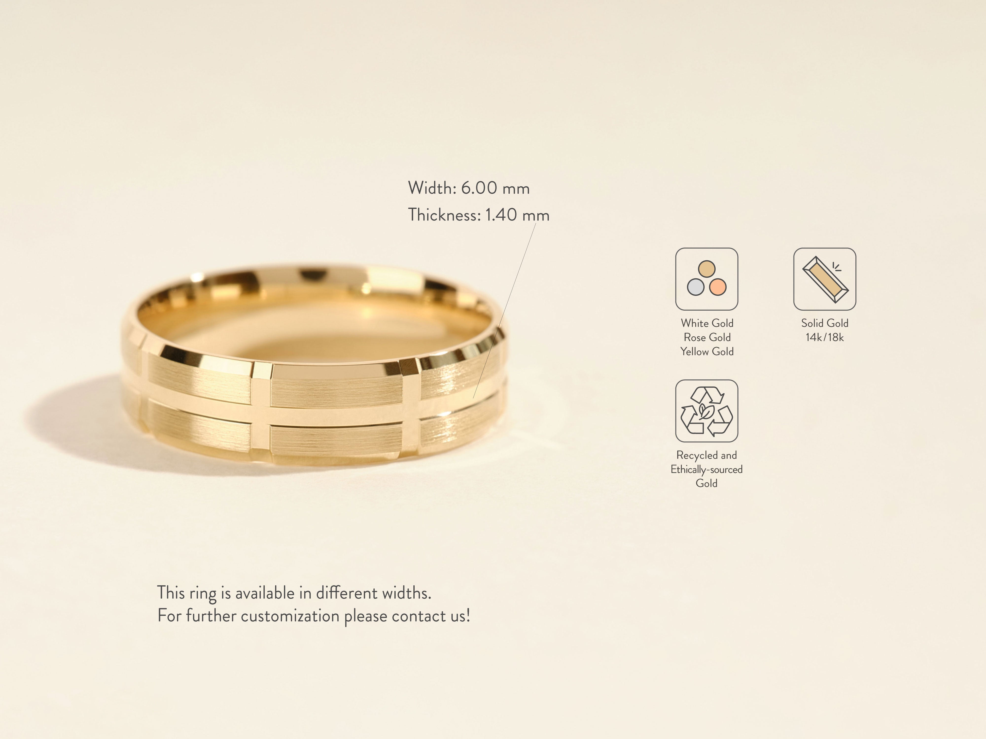 Gold wedding band, available in white, rose, yellow, 14k/18k solid gold