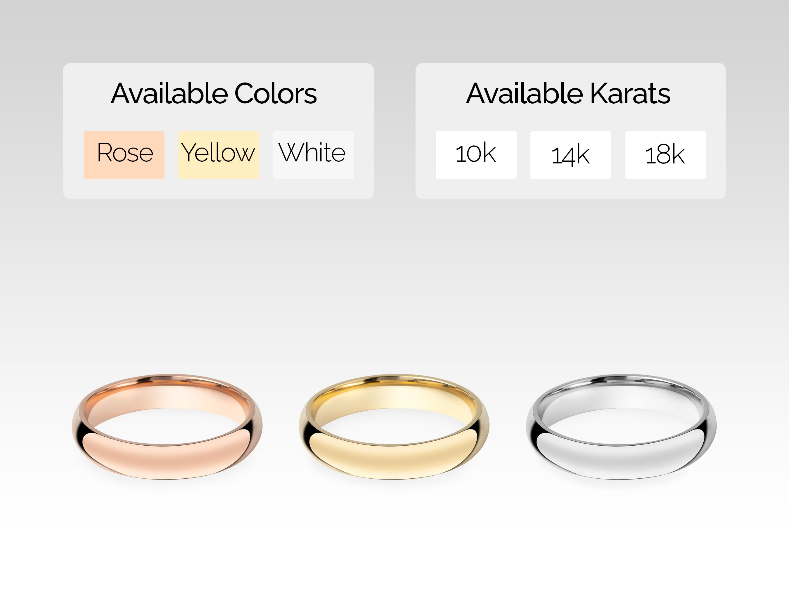 Jewelry rings available in rose, yellow, white gold, 10k, 14k, 18k